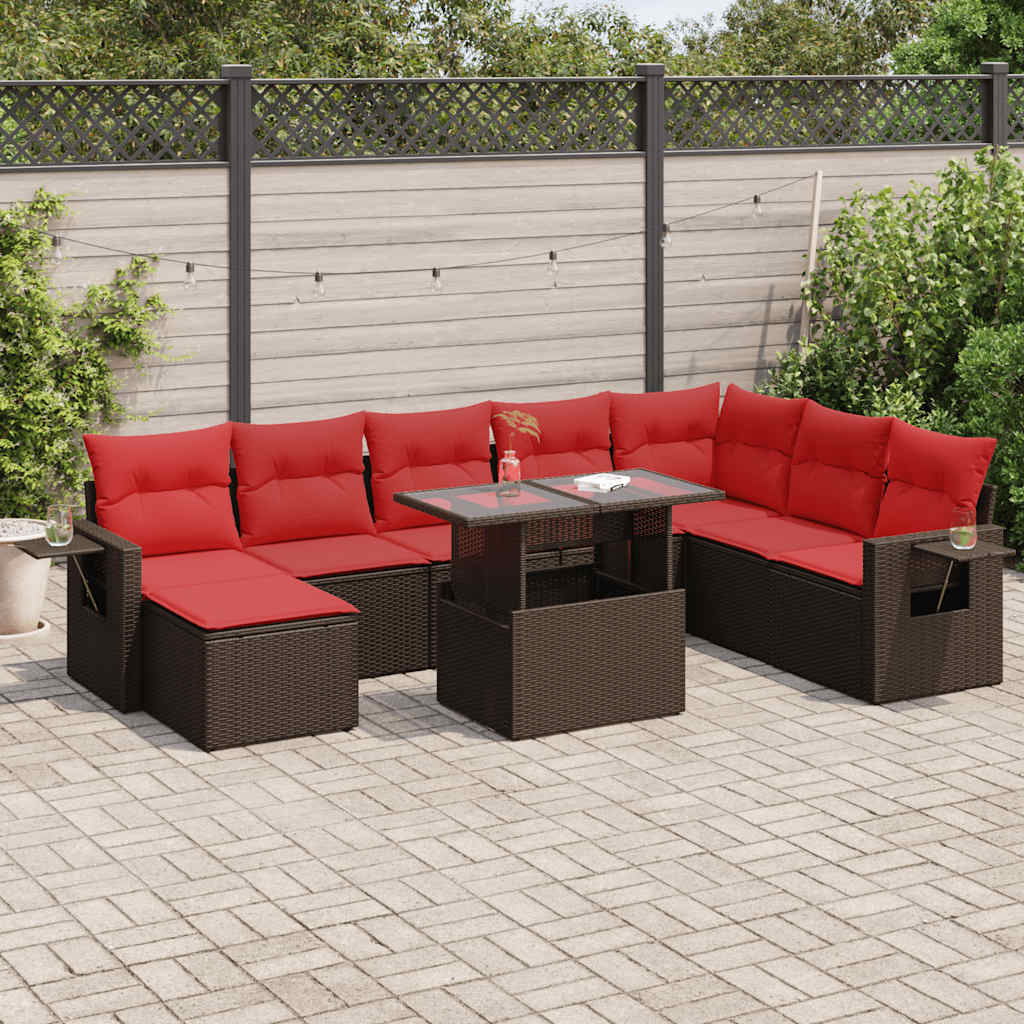 Set Divani da Giardino 9 pz con Cuscini Marrone