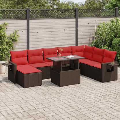 Set Divani da Giardino 9 pz con Cuscini Marrone