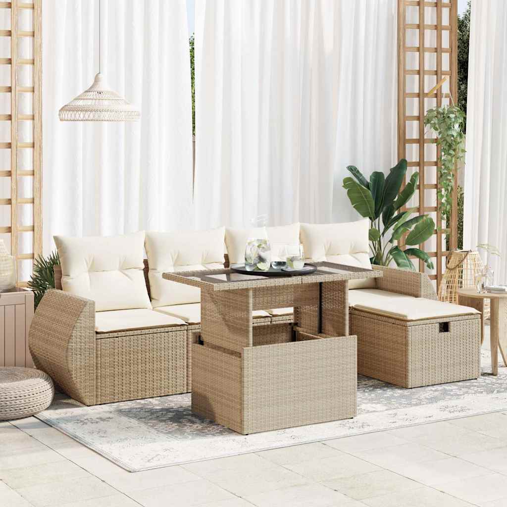 Set Divano da Giardino 6 pz con Cuscini Beige in Polyrattan | homemem39