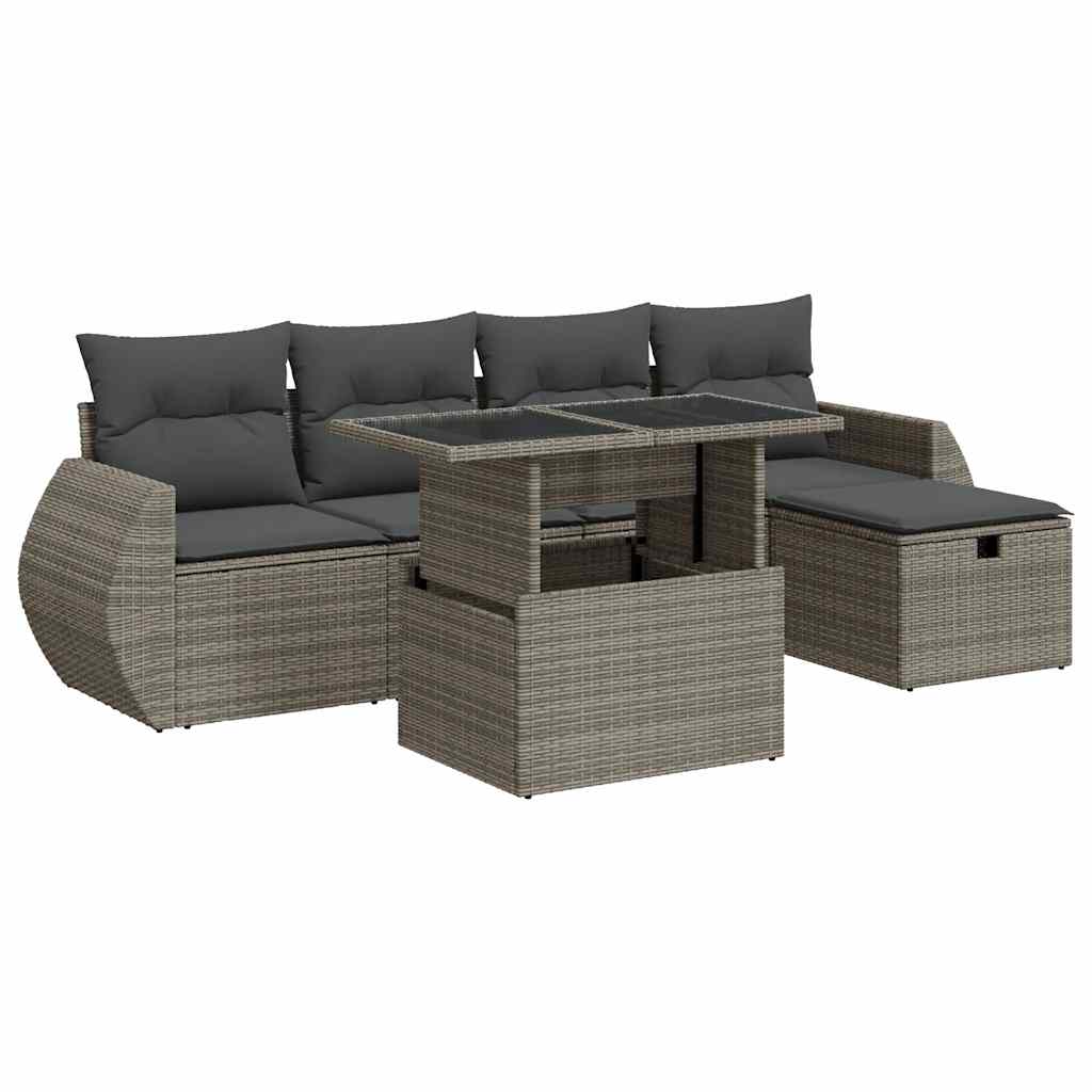 Set Divano da Giardino 6 pz con Cuscini Grigio in Polyrattan | homemem39