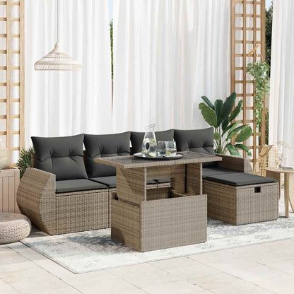 Set Divano da Giardino 6 pz con Cuscini Grigio in Polyrattan | homemem39