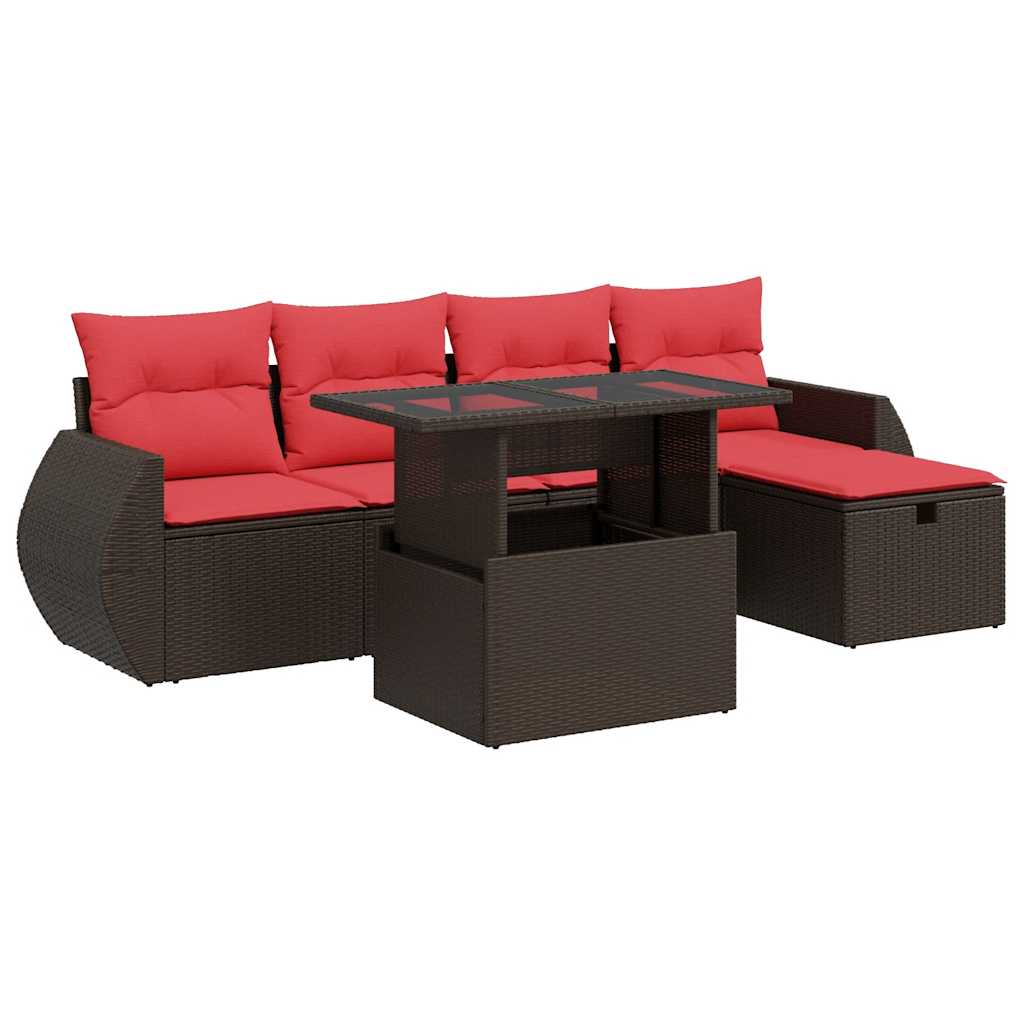 Set Divano da Giardino 6 pz con Cuscini Marrone
