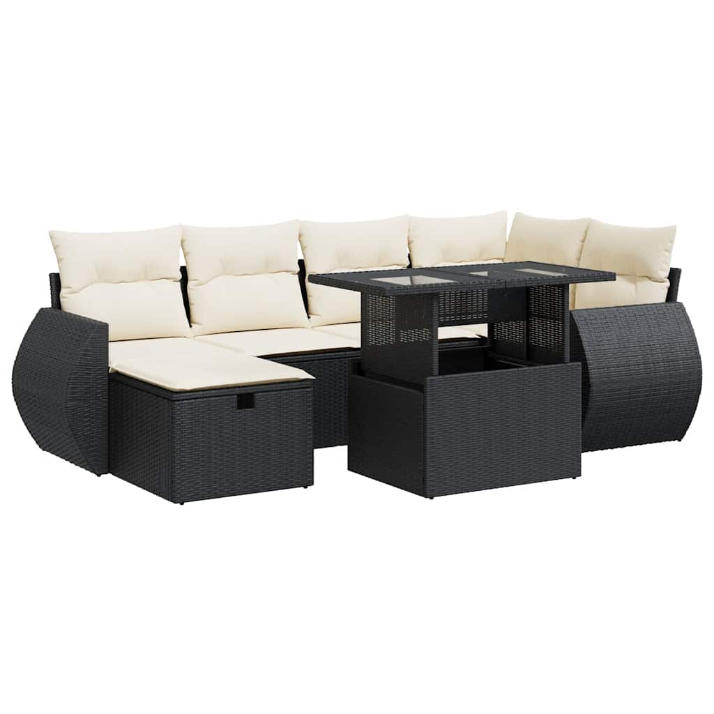 Set Divani da Giardino con Cuscini 7pz Nero Polyrattan - homemem39