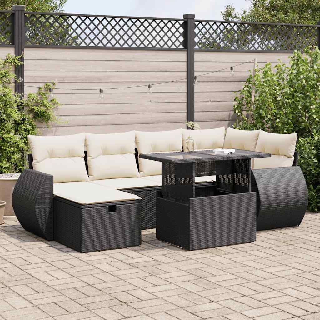 Set Divani da Giardino con Cuscini 7pz Nero Polyrattan - homemem39