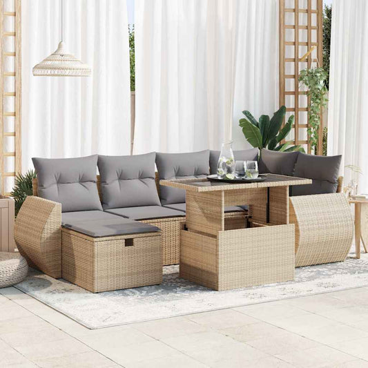 Set Divani da Giardino 7 pz con Cuscini Beige in Polyrattan - homemem39