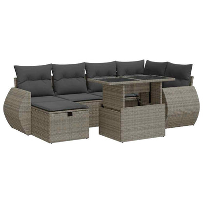 Set Divani da Giardino 7 pz con Cuscini Grigio in Polyrattan | homemem39