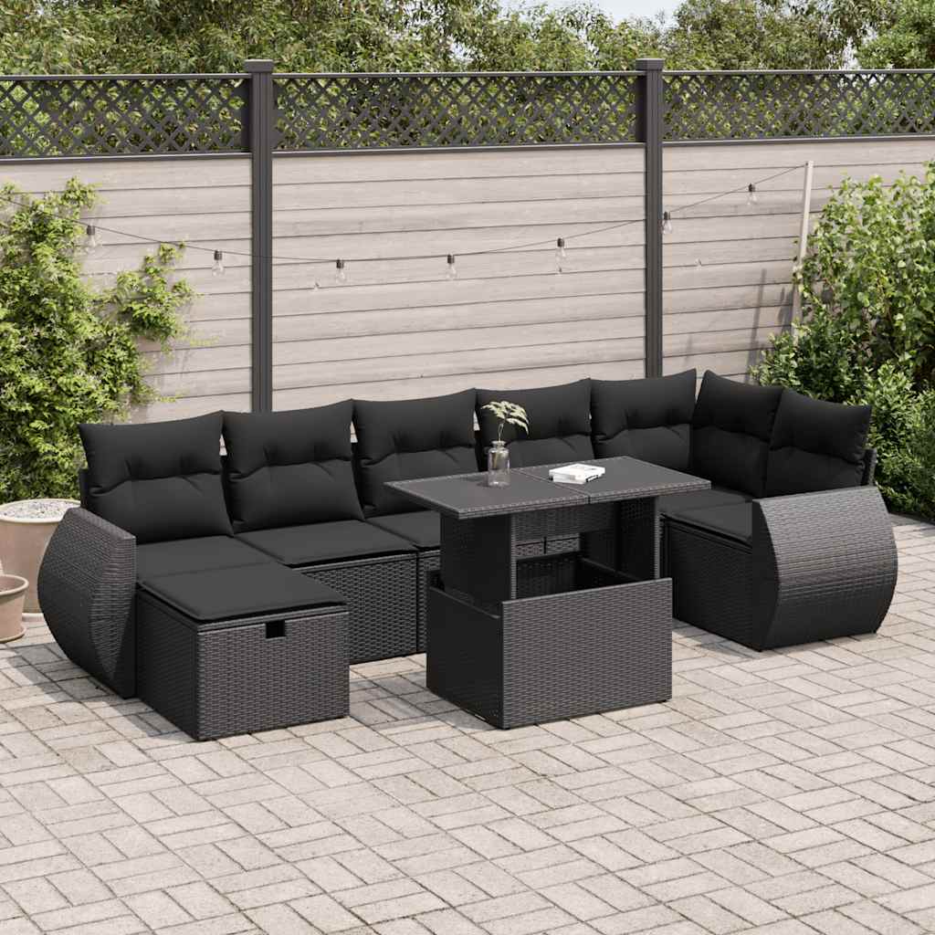 Set Divani da Giardino con Cuscini 8 pz Nero in Polyrattan | homemem39