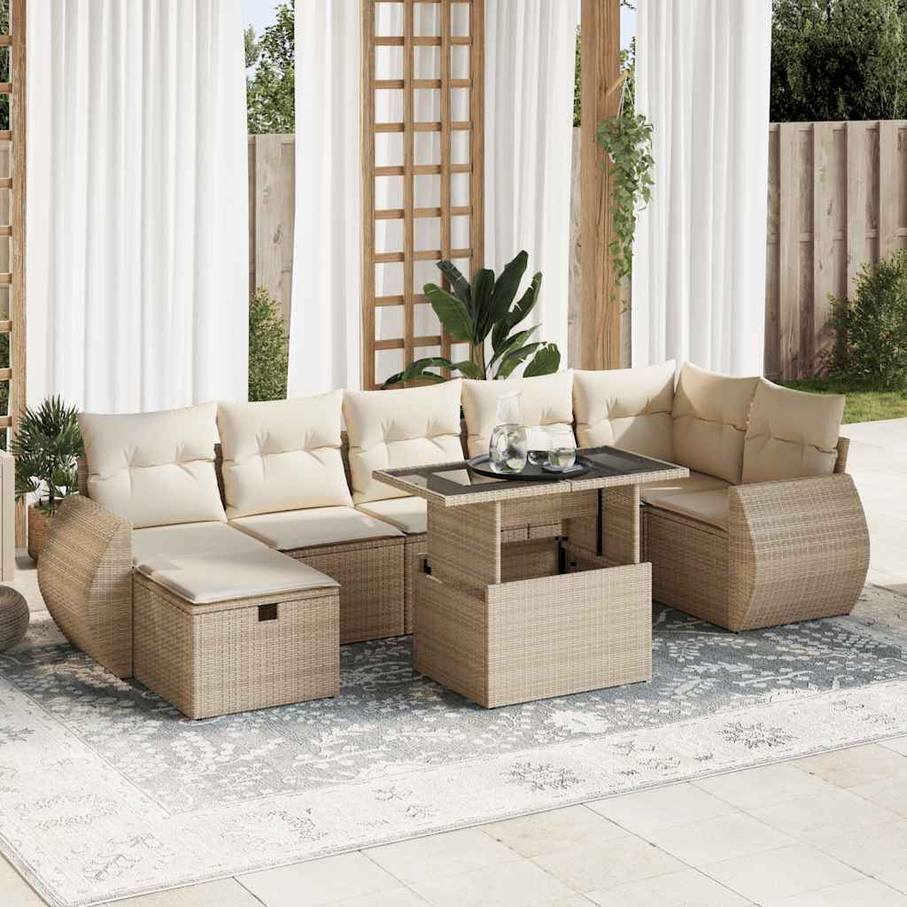Set Divano da Giardino 8 pz con Cuscini Beige in Polyrattan | homemem39