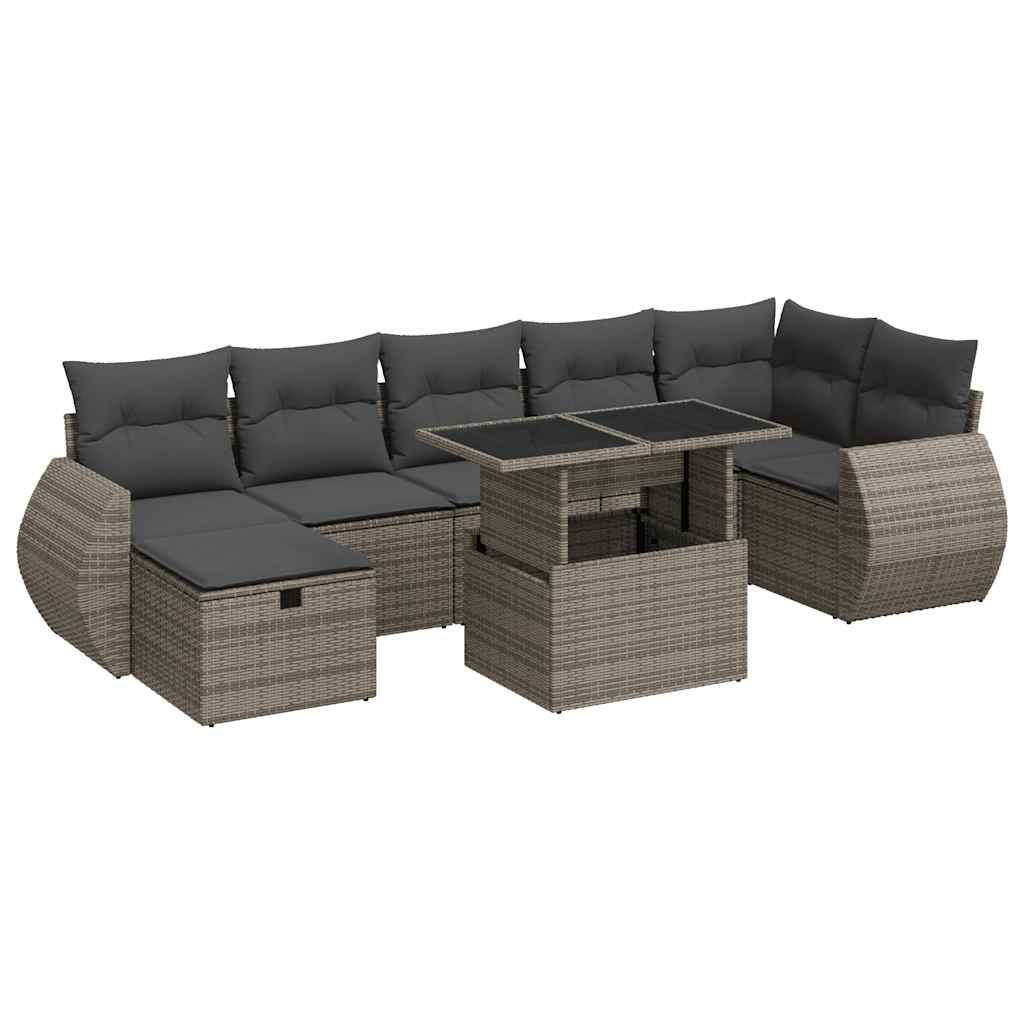 Set Divano da Giardino 8 pz con Cuscini Grigio in Polyrattan | homemem39
