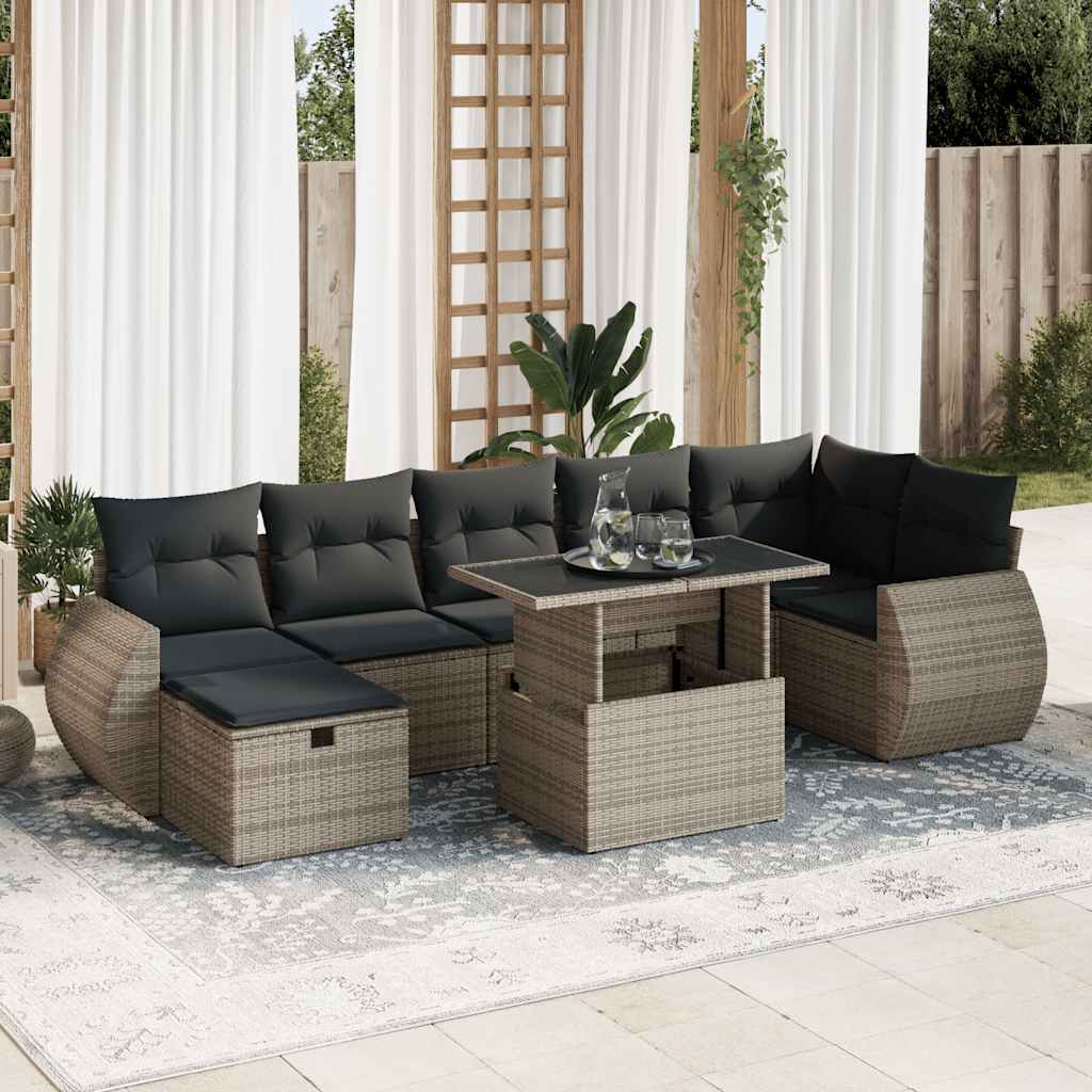 Set Divano da Giardino 8 pz con Cuscini Grigio in Polyrattan | homemem39