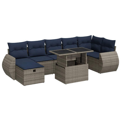 Set Divani Giardino 8 pz con Cuscini Grigio Polyrattan Acacia | homemem39