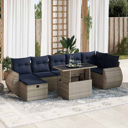 Set Divani Giardino 8 pz con Cuscini Grigio Polyrattan Acacia | homemem39