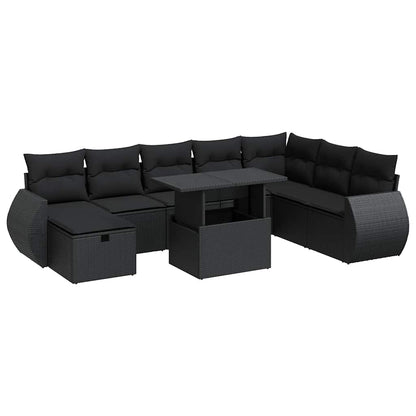 Set Divani da Giardino 9 pz con Cuscini Nero in Polyrattan | homemem39