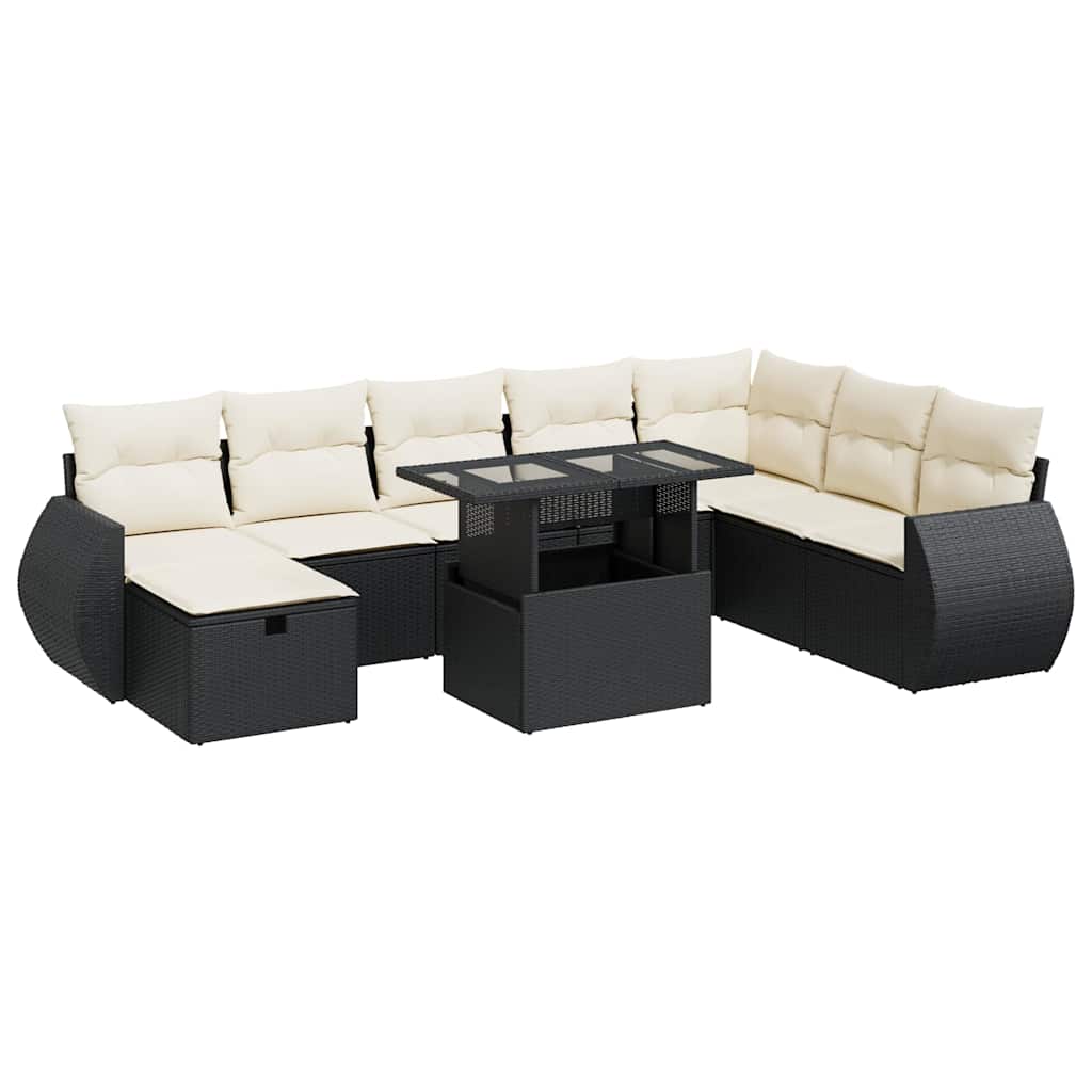 Set Divani da Giardino 9 pz con Cuscini Nero in Polyrattan | homemem39