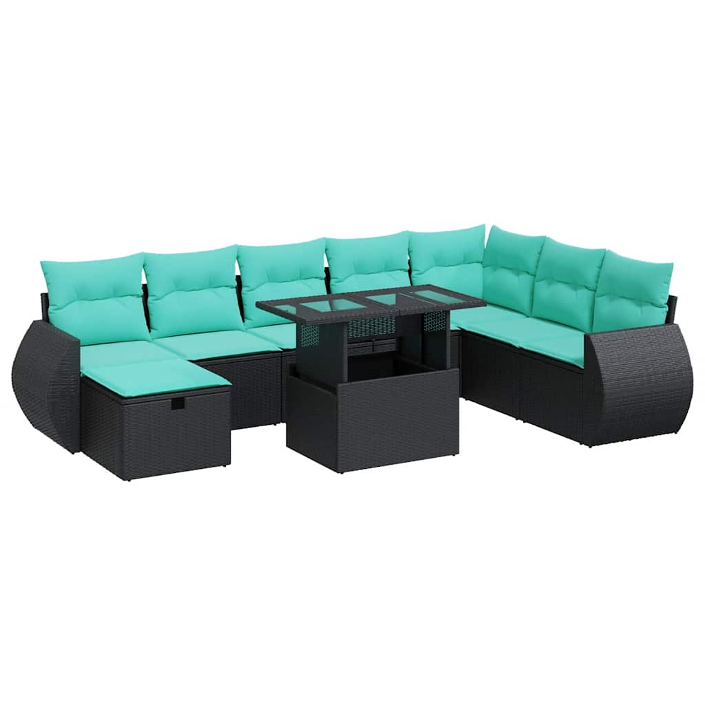Set Divano da Giardino 9pz con Cuscini Grigio Polyrattan Acacia | homemem39