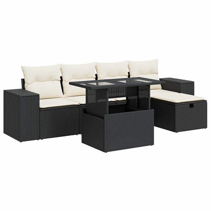 Set Divano da Giardino 6 pz con Cuscini Nero in Polyrattan | homemem39