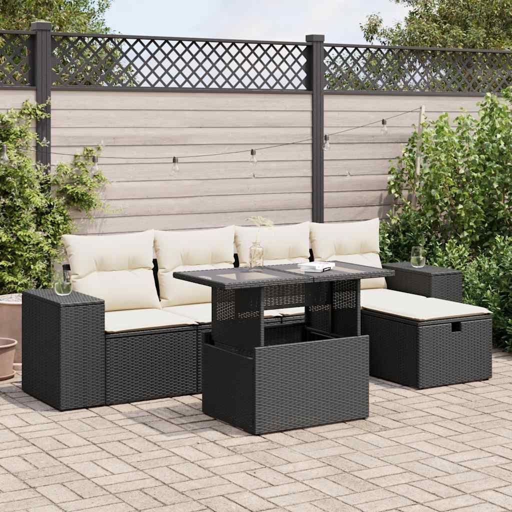 Set Divano da Giardino 6 pz con Cuscini Nero in Polyrattan | homemem39