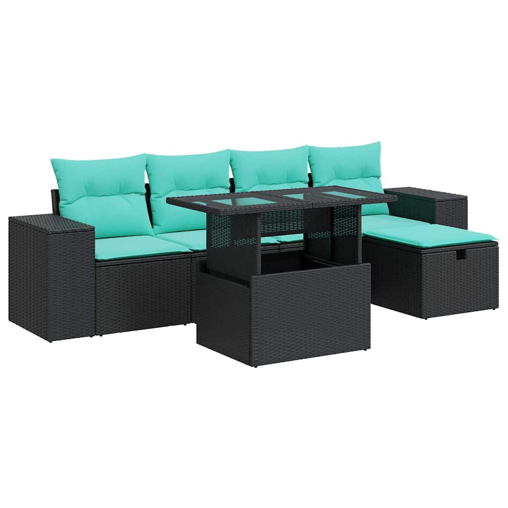 Set Divano da Giardino 6pz con Cuscini Grigio Polyrattan Acacia | homemem39