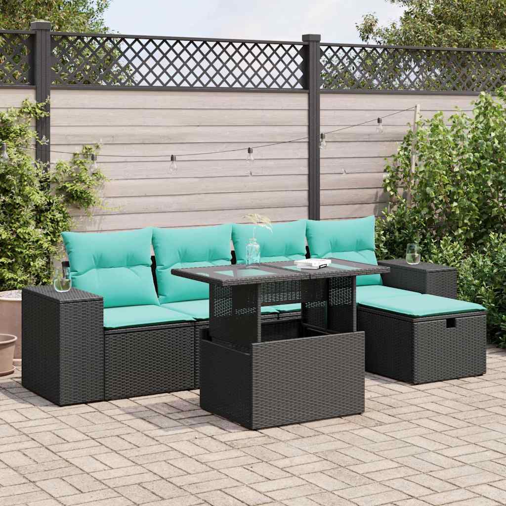 Set Divano da Giardino 6pz con Cuscini Grigio Polyrattan Acacia | homemem39