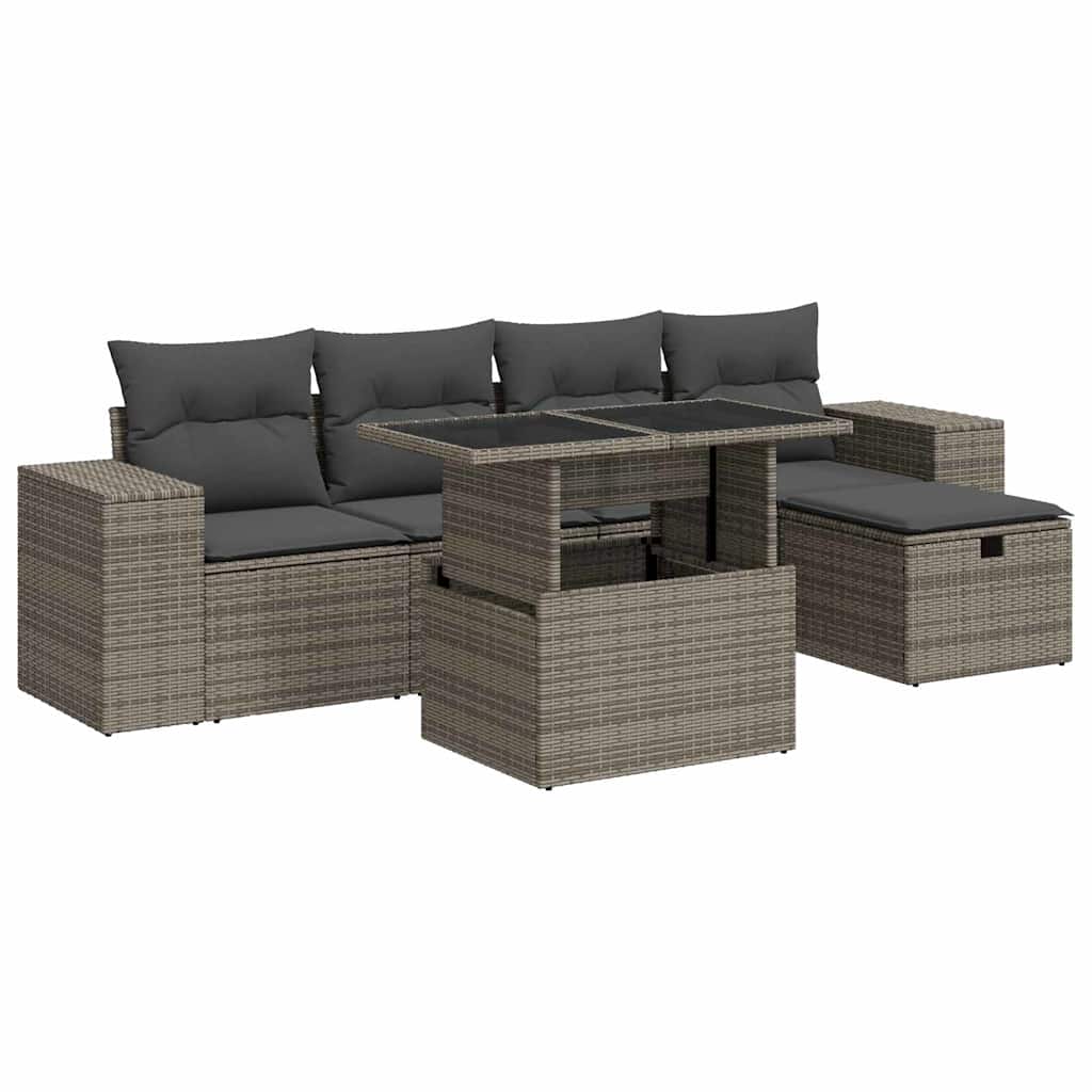 Set Divano da Giardino 6 pz con Cuscini Grigio in Polyrattan | homemem39