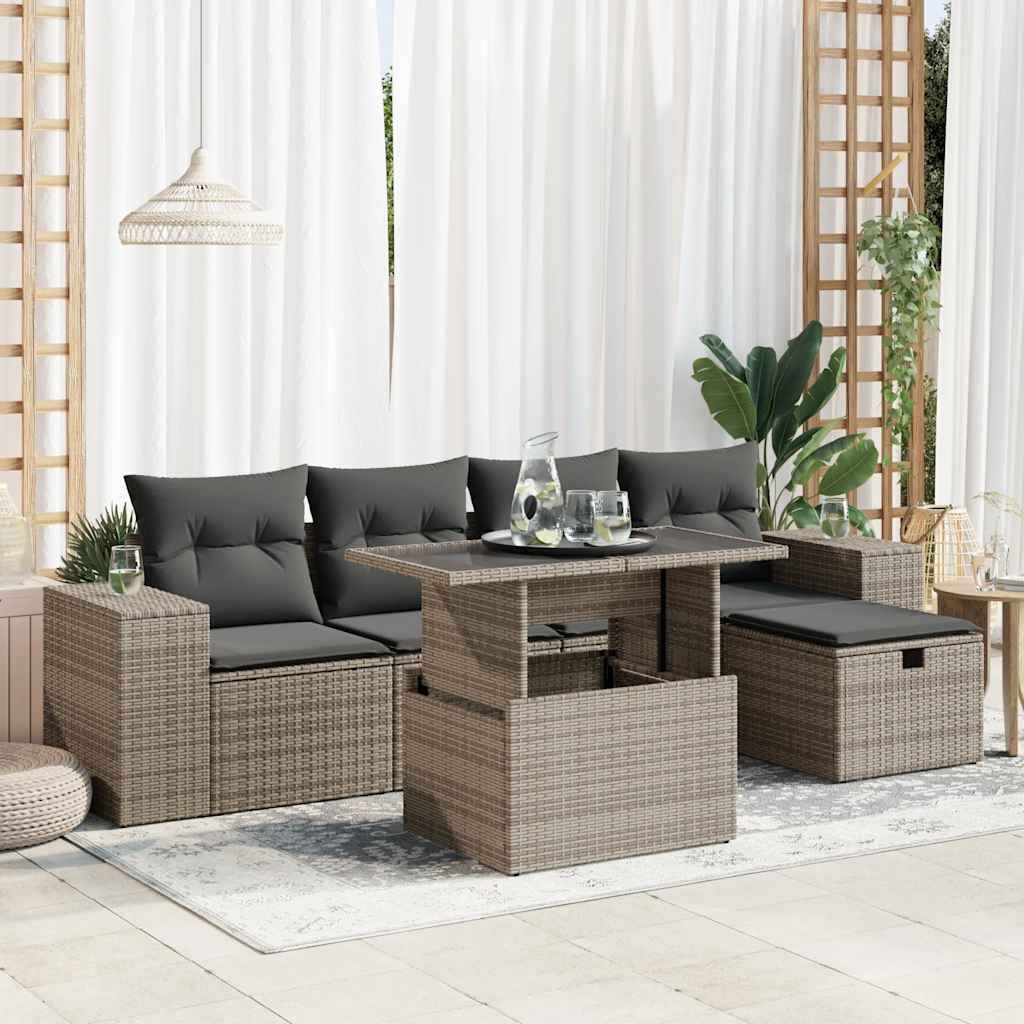 Set Divano da Giardino 6 pz con Cuscini Grigio in Polyrattan | homemem39