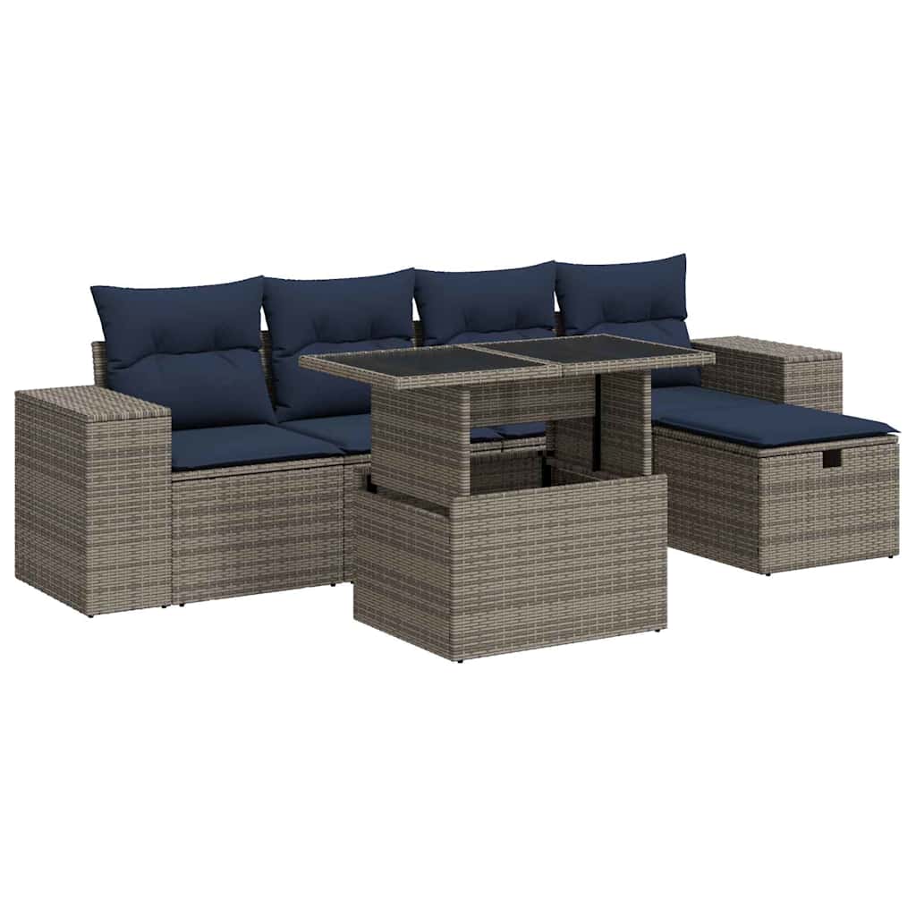 Set Divano Giardino 6 pz con Cuscini Marrone Polyrattan Acacia | homemem39