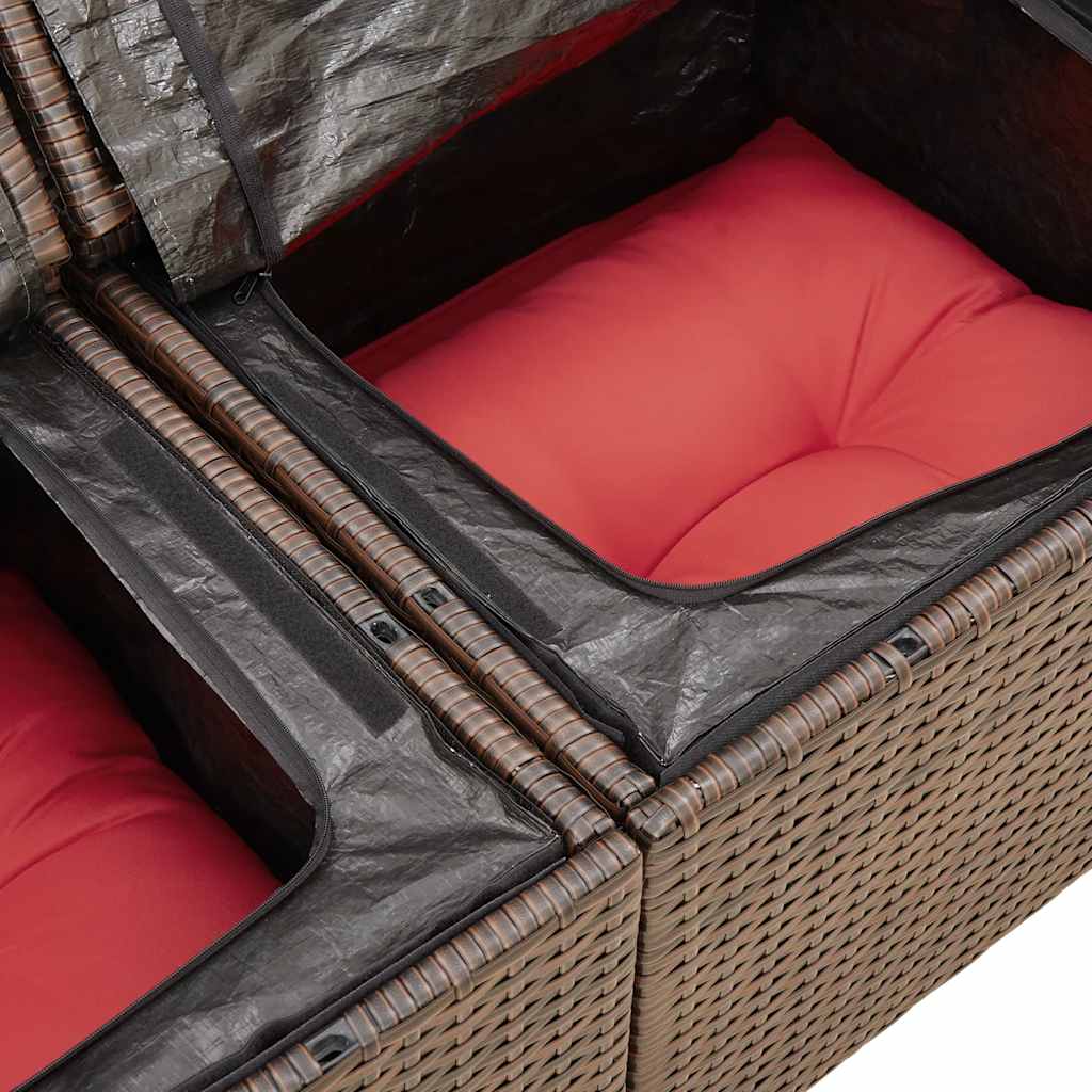 Set Divano da Giardino 6 pz con Cuscini Marrone Polyrattan