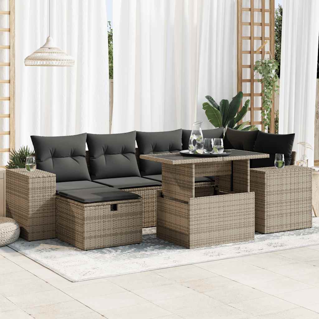 Set Divano da Giardino 8 pz con Cuscini Grigio in Polyrattan | homemem39