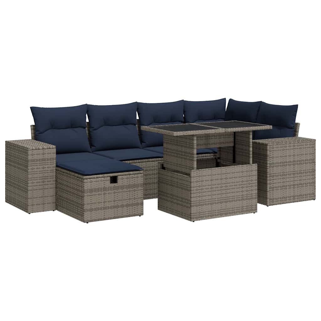 Set Divani Giardino 7 pz con Cuscini Marrone Polyrattan Acacia | homemem39