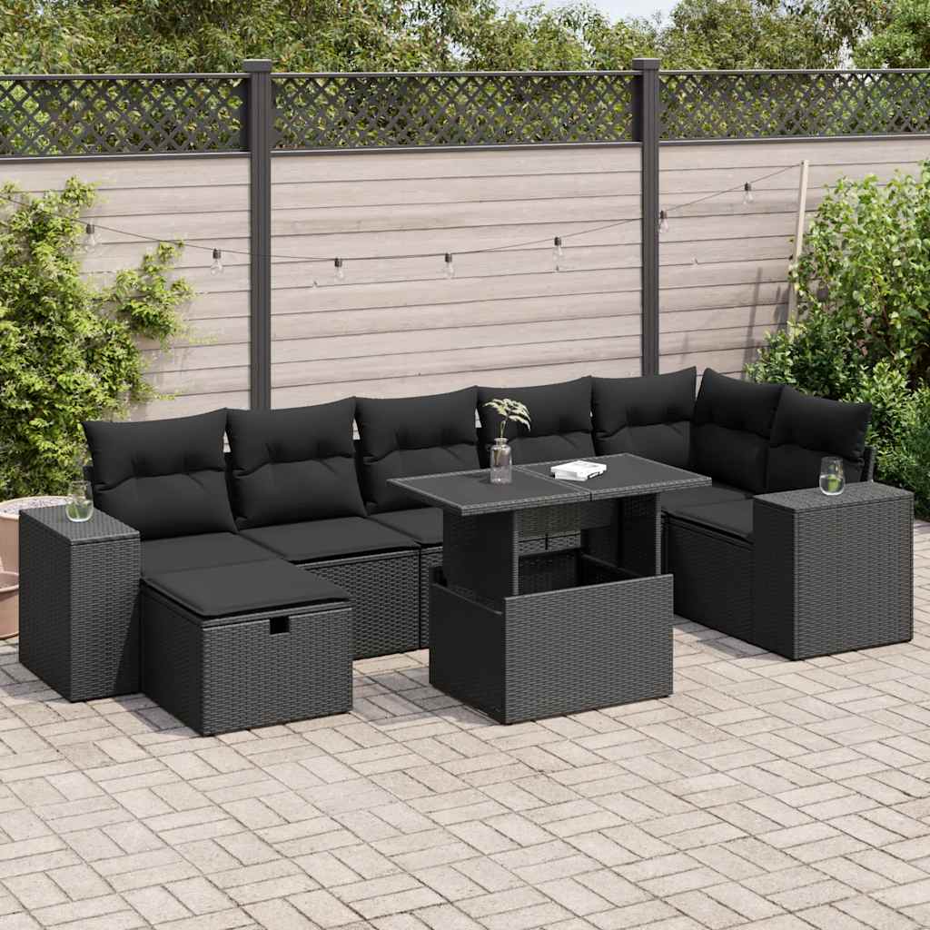 Set Divani da Giardino 5 pz con Cuscini in Polyrattan Nero | homemem39