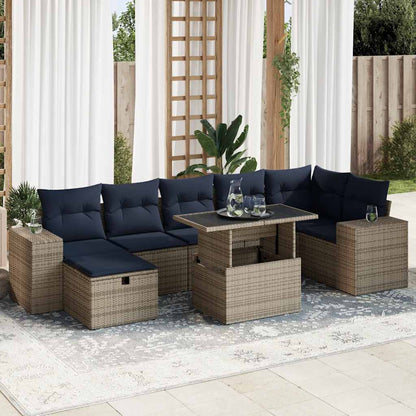 Set Divani Giardino 8 pz con Cuscini Marrone Polyrattan Acacia | homemem39