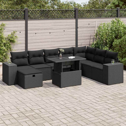 Set Divani da Giardino 9 pz con Cuscini Nero in Polyrattan | homemem39