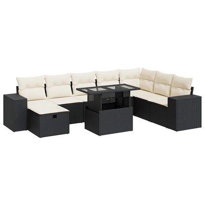Set Divani da Giardino 9 pz con Cuscini Nero in Polyrattan | homemem39
