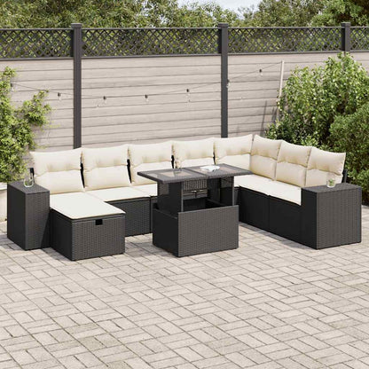 Set Divani da Giardino 9 pz con Cuscini Nero in Polyrattan | homemem39