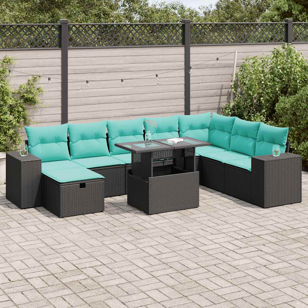 Set Divano da Giardino 9pz con Cuscini Grigio Polyrattan Acacia | homemem39