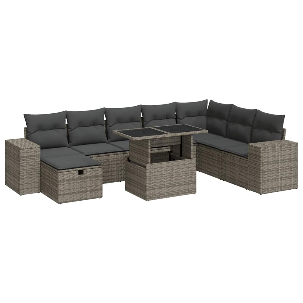 Set Divano da Giardino 9 pz con Cuscini Grigio in Polyrattan | homemem39