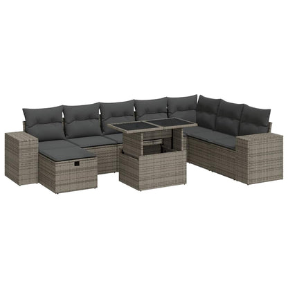 Set Divano da Giardino 9 pz con Cuscini Grigio in Polyrattan | homemem39