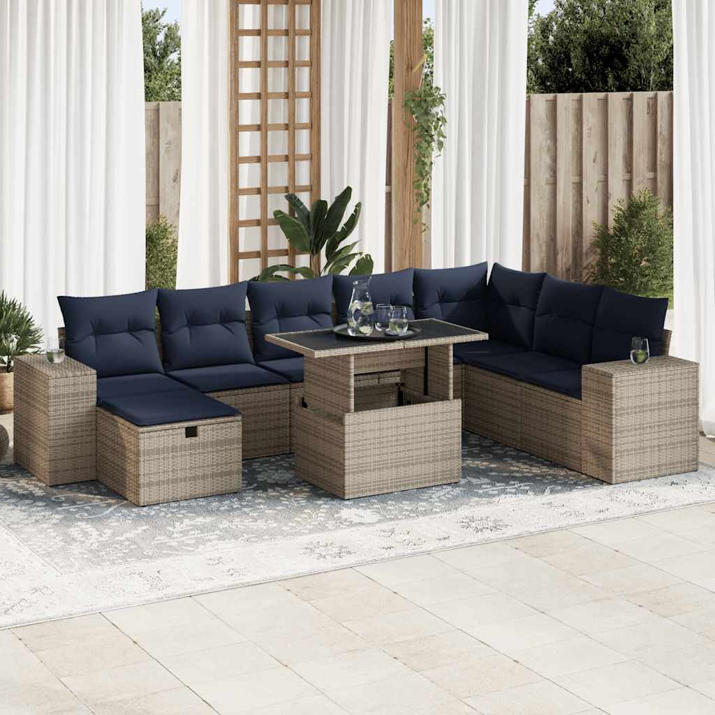 Set Divani Giardino 9 pz con Cuscini Marrone Polyrattan Acacia | homemem39