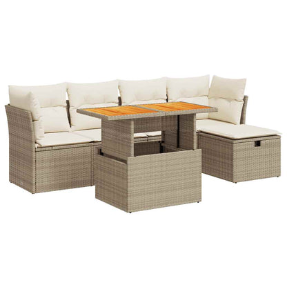 Set Divano da Giardino 6 pz con Cuscini Beige Polyrattan Acacia