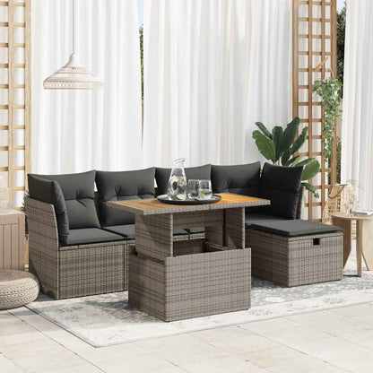 Set Divano da Giardino 6pz con Cuscini Grigio Polyrattan Acacia | homemem39