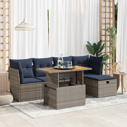 Set Divano da Giardino 6pz con Cuscini Grigio Polyrattan Acacia | homemem39