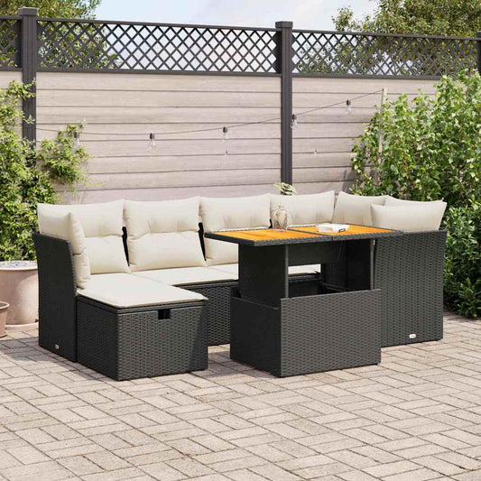 Set Divani da Giardino con Cuscini 7pz Nero Polyrattan Acacia - homemem39