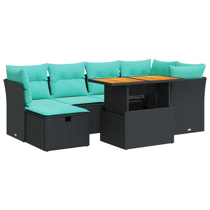 Set Divani Giardino 7 pz con Cuscini Marrone Polyrattan Acacia | homemem39