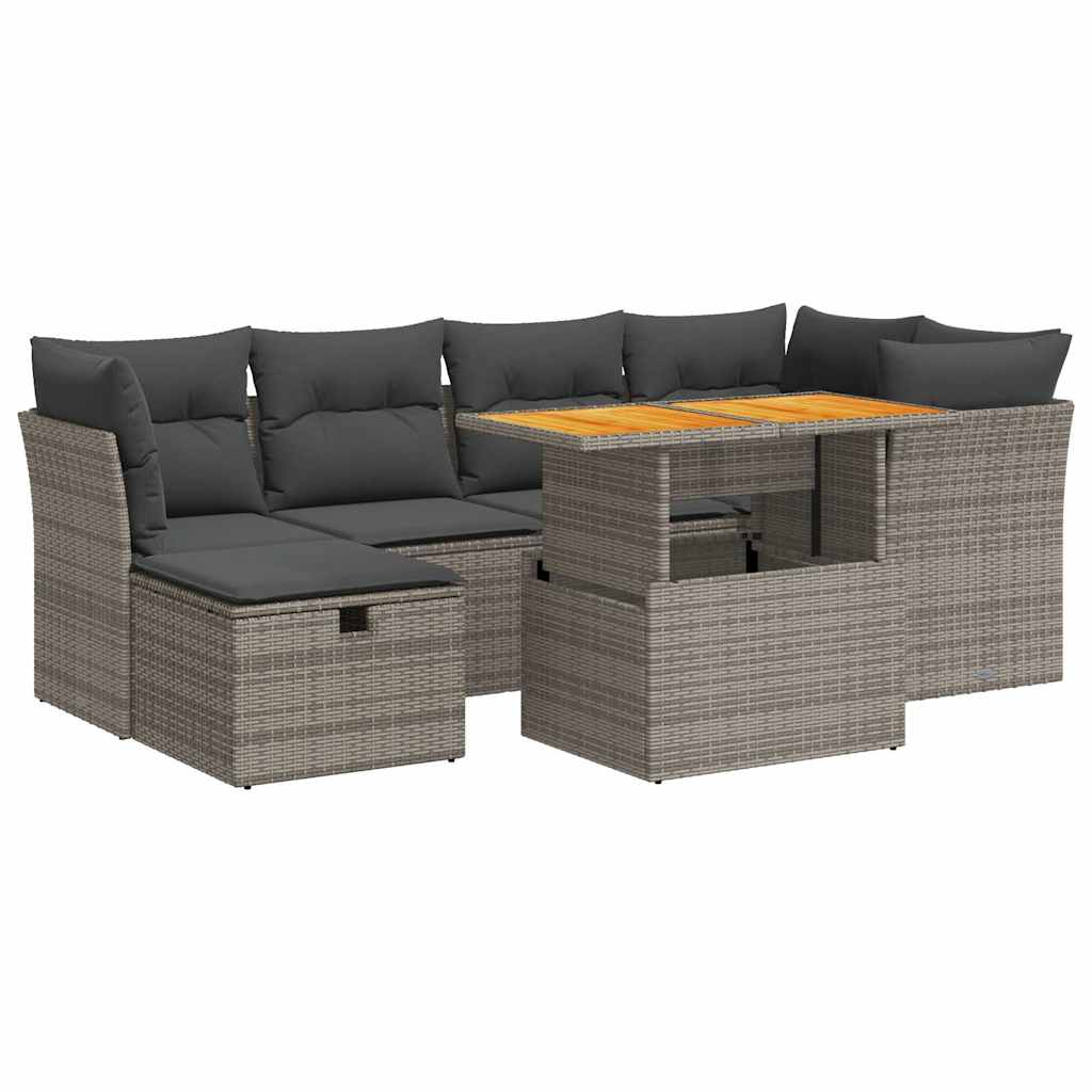 Set Divani da Giardino 7pz con Cuscini Grigio Polyrattan Acacia | homemem39