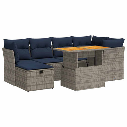 Set Divani da Giardino con Cuscini 7pz Nero Polyrattan Acacia | homemem39