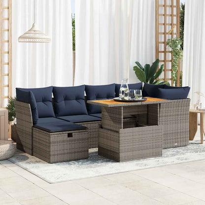 Set Divani da Giardino con Cuscini 7pz Nero Polyrattan Acacia | homemem39