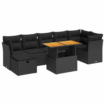 Set Divani da Giardino con Cuscini 8 pz Nero Polyrattan Acacia | homemem39