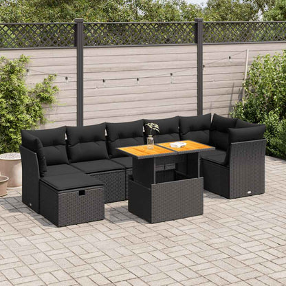 Set Divani da Giardino con Cuscini 8 pz Nero Polyrattan Acacia | homemem39