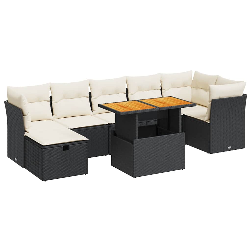 Set Divani da Giardino con Cuscini 8 pz Nero Polyrattan Acacia - homemem39