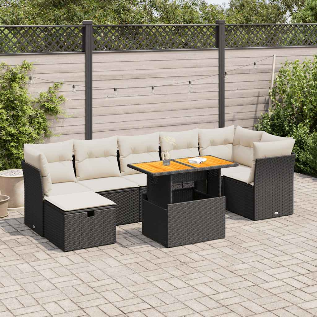 Set Divani da Giardino con Cuscini 8 pz Nero Polyrattan Acacia - homemem39